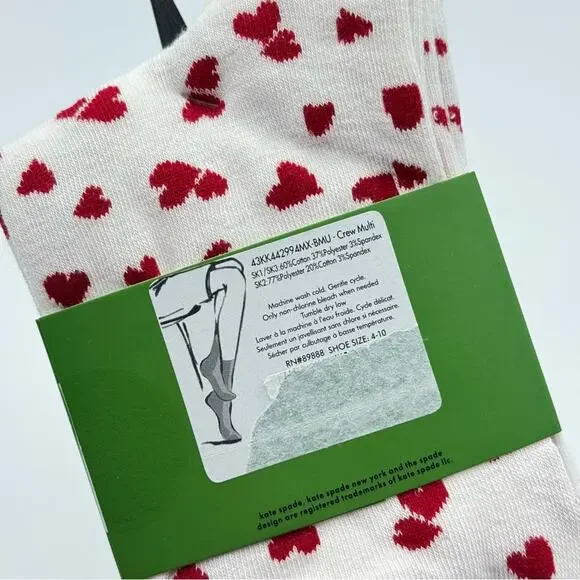 Kate Spade New York White Red Black Hearts Striped Crew Socks 3 Pairs Valentines - Picture 7 of 7